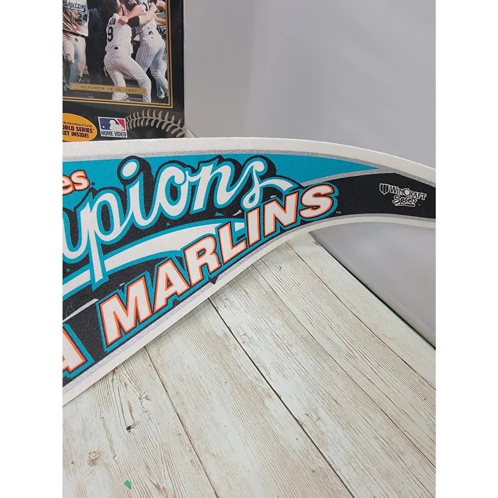 Vintage Florida Marlins 1997 World Series Champions Pennant, Hat. DVD MLB